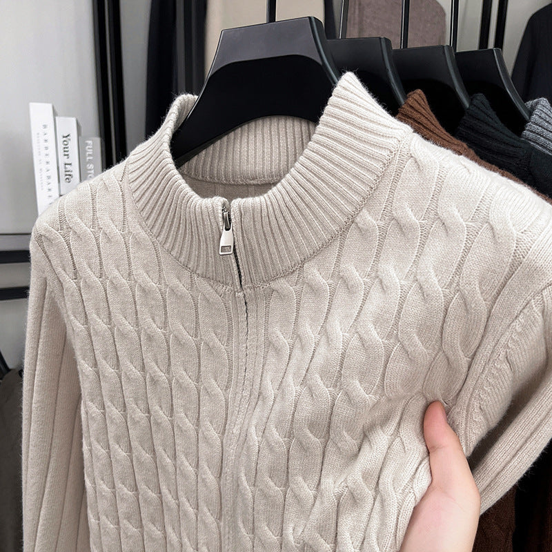 Cable Knit Stand Collar Sweater