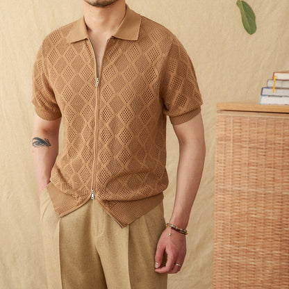 Urban Gents | Cotton Openwork Zip Polo