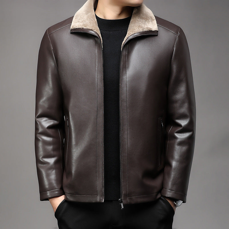 Urban Gents | Fur Lapel Leather Coat