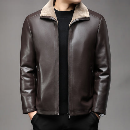 Urban Gents | Fur Lapel Leather Coat
