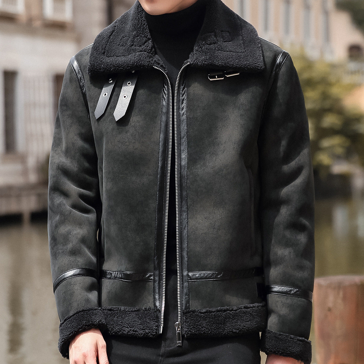 Urban Gents | Lamb Wool Biker Leather Jacket