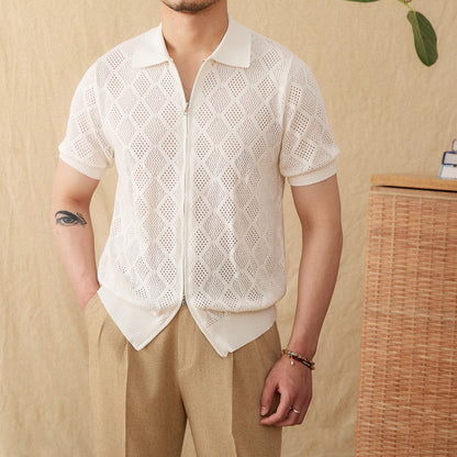 Urban Gents | Cotton Openwork Zip Polo