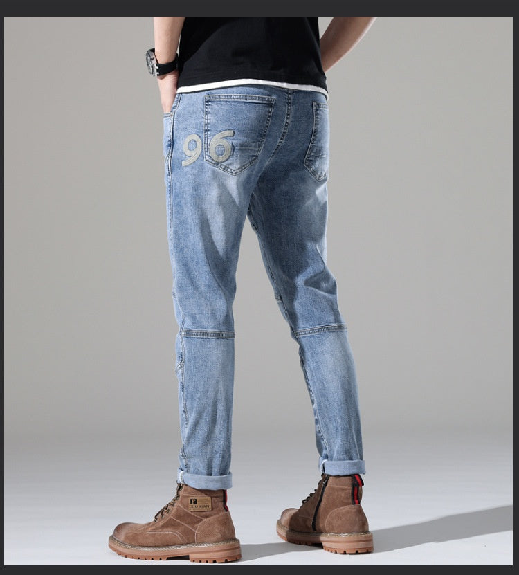 Urban Gents | Light-Wash Stretch Embroidered Jeans