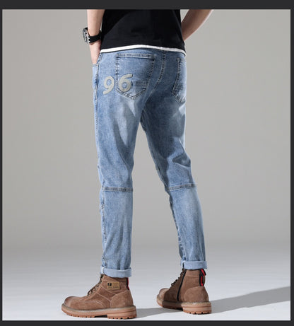 Urban Gents | Light-Wash Stretch Embroidered Jeans