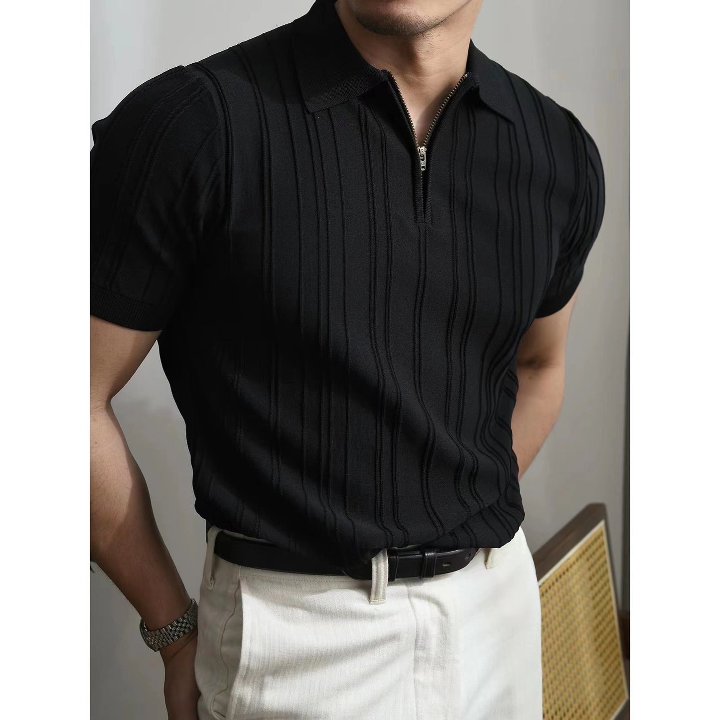 Men's Knitted Polo with Zip