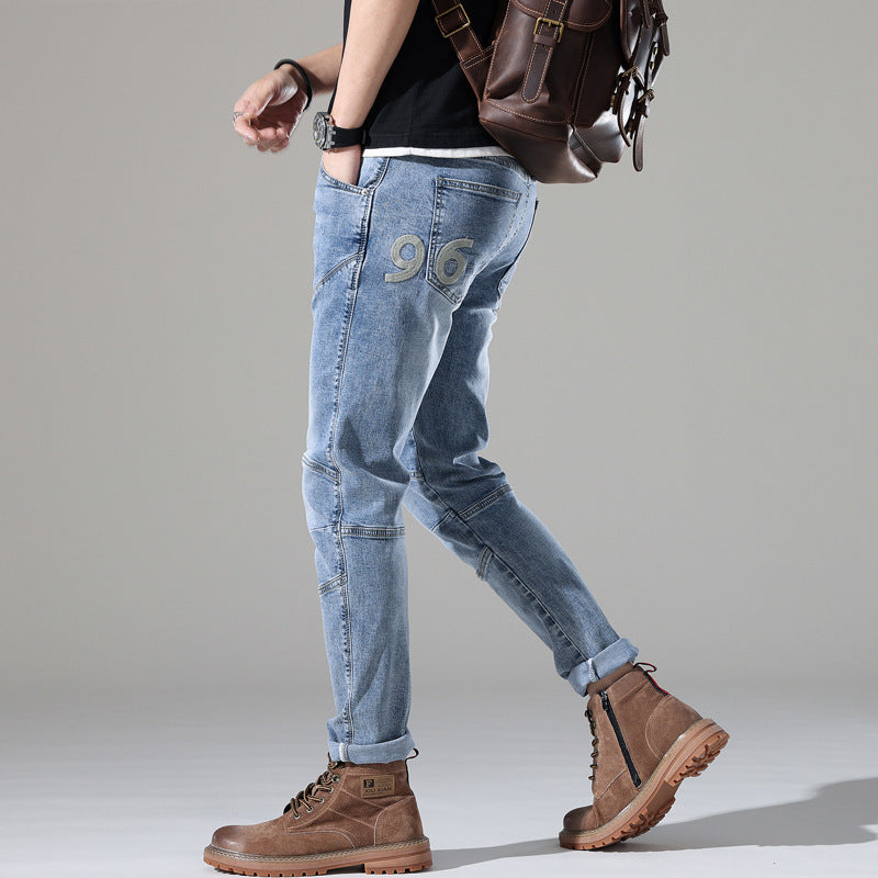 Urban Gents | Light-Wash Stretch Embroidered Jeans