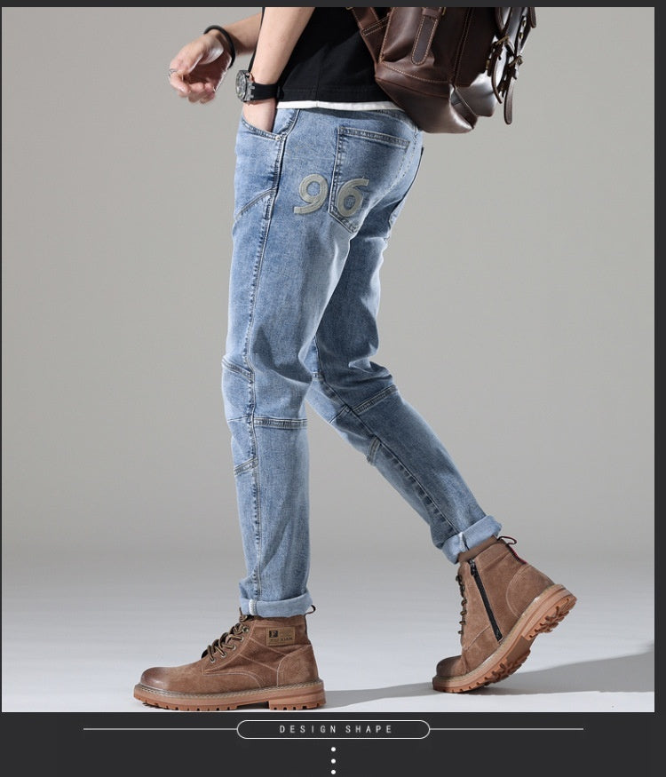 Urban Gents | Light-Wash Stretch Embroidered Jeans