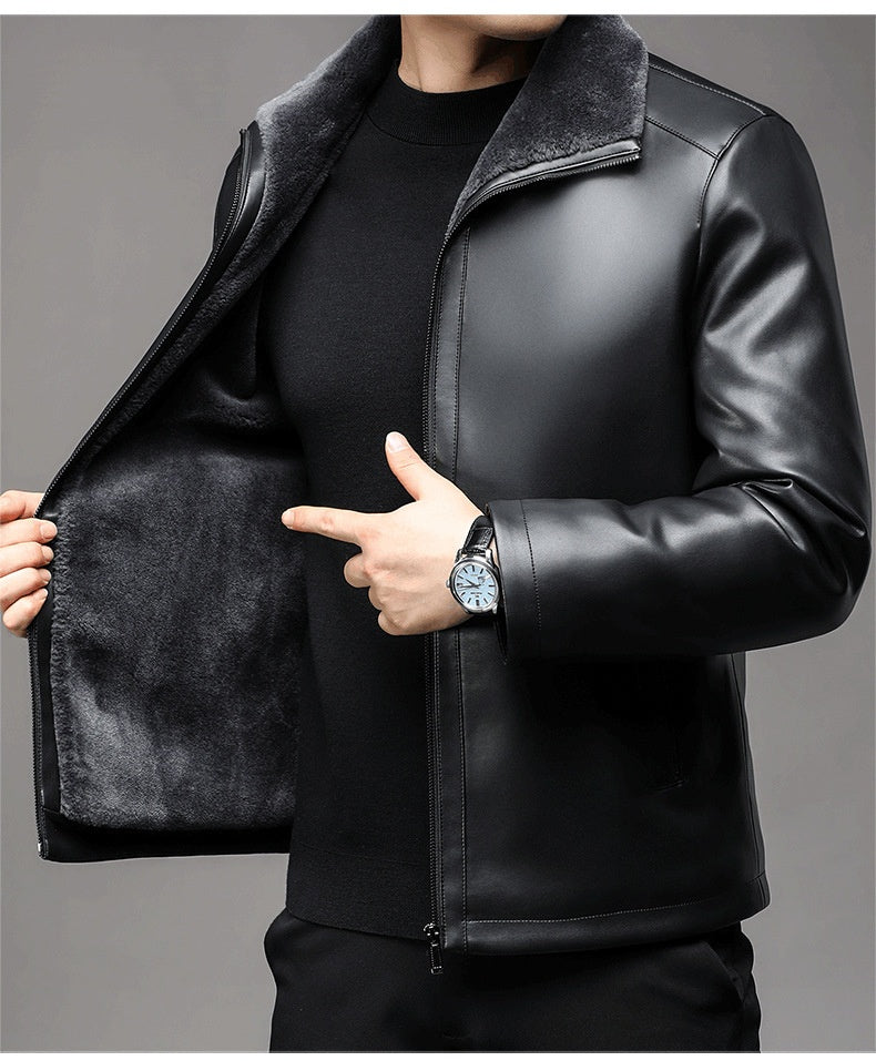 Urban Gents | Fur Lapel Leather Coat