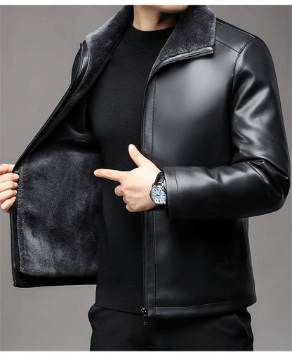 Urban Gents | Fur Lapel Leather Coat