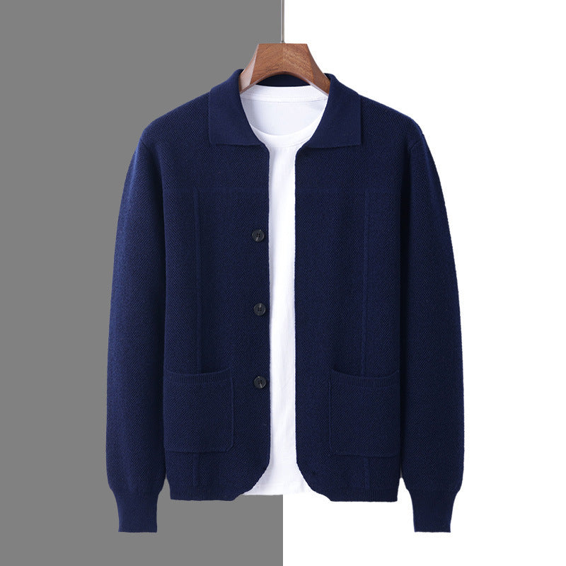 Men's Lapel Cardigan Sweater with Pockets