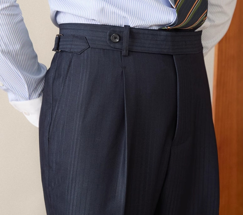 Striped High-Waist Suit Pants