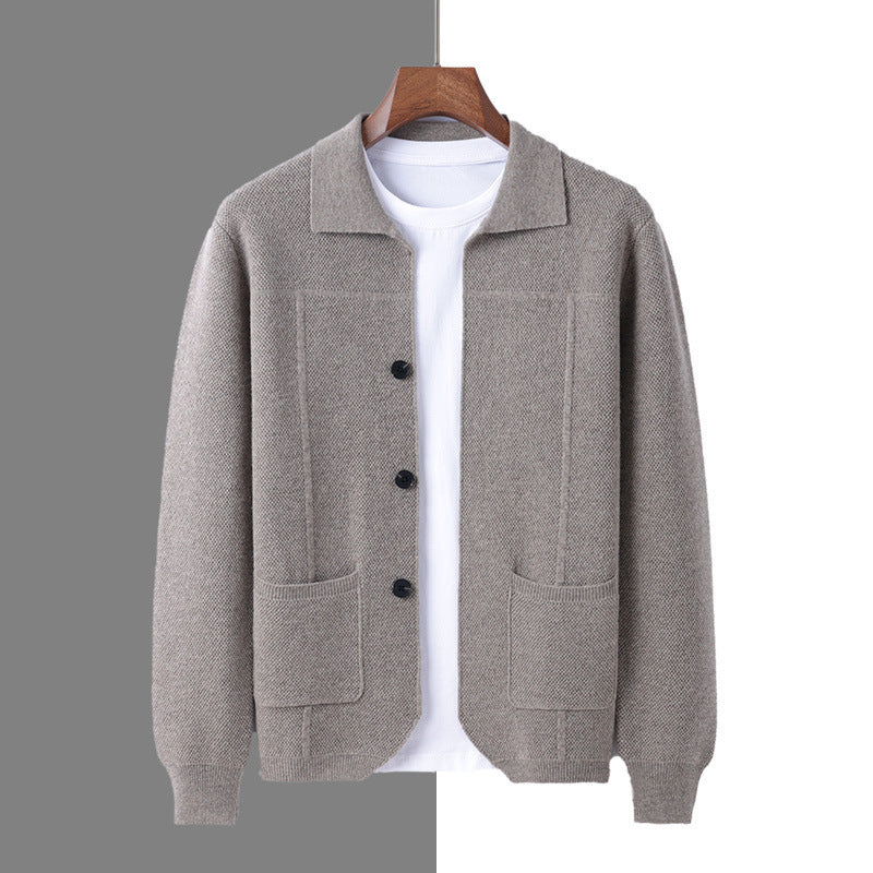 Men's Lapel Cardigan Sweater with Pockets