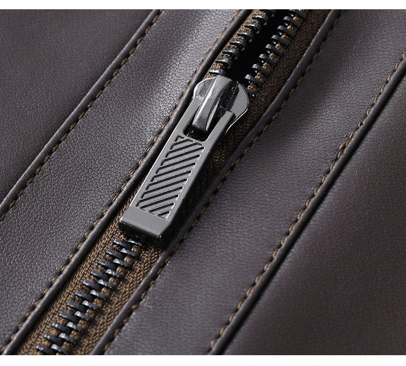 Urban Gents | Fur Lapel Leather Coat