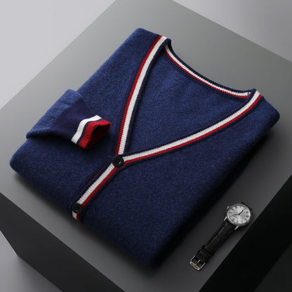 Men's Cardigan with Color Contrast Stripes