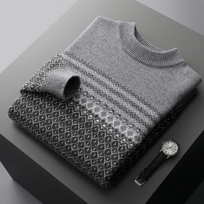 Wool Knit Sweater with Nordic Pattern