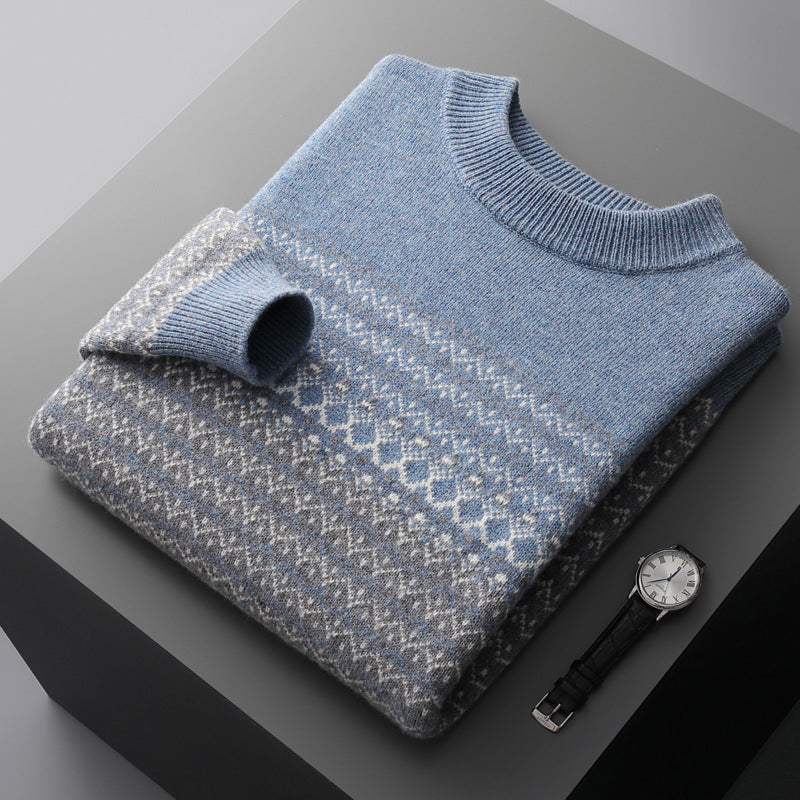 Wool Knit Sweater with Nordic Pattern