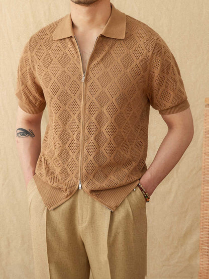 Urban Gents | Cotton Openwork Zip Polo