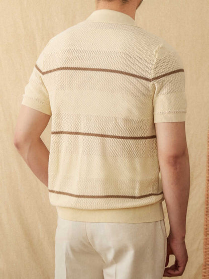 Urban Gents | Cotton-Linen Knit Polo Cardigan