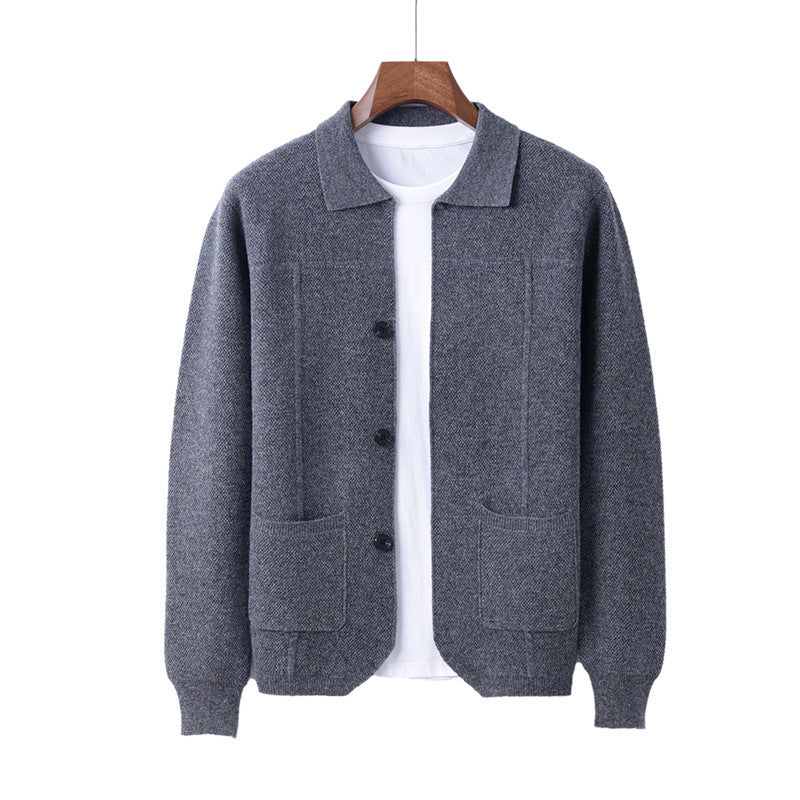 Men's Lapel Cardigan Sweater with Pockets
