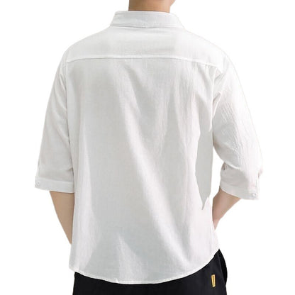 Men's cotton-linen short-sleeved shirt