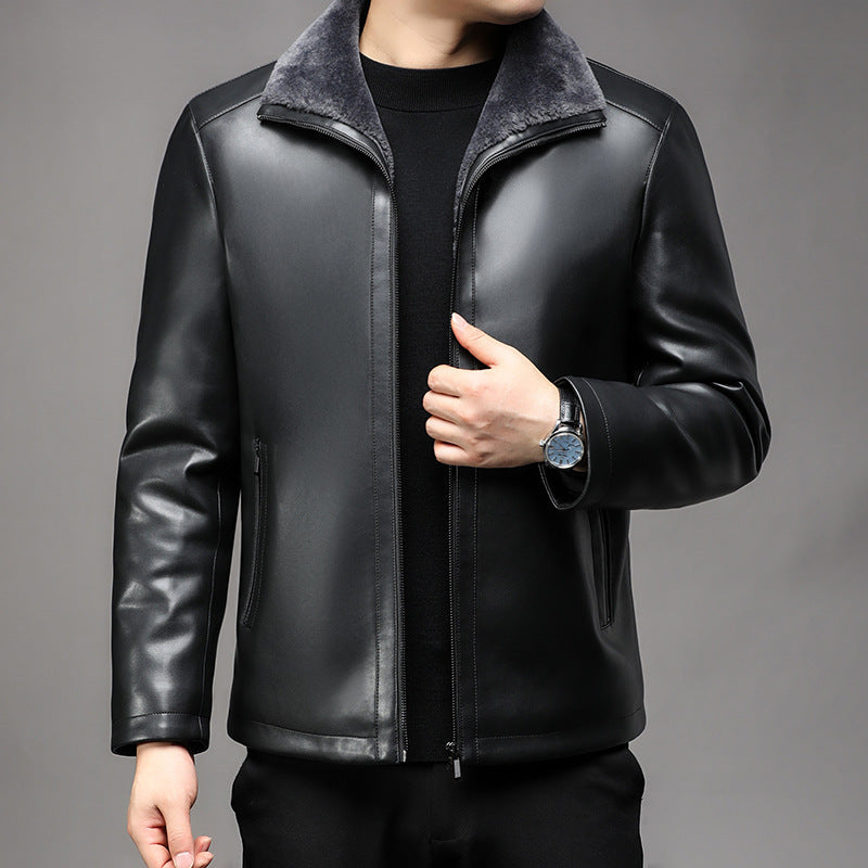 Urban Gents | Fur Lapel Leather Coat