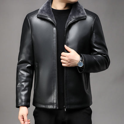 Urban Gents | Fur Lapel Leather Coat