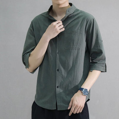 Men's cotton-linen short-sleeved shirt