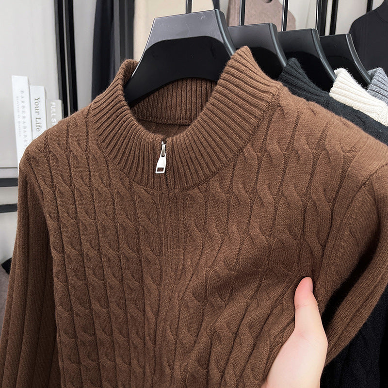 Cable Knit Stand Collar Sweater
