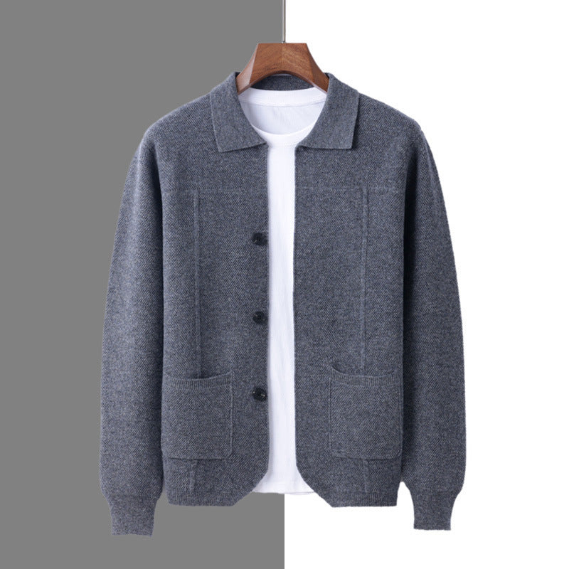 Men's Lapel Cardigan Sweater with Pockets