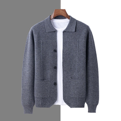 Men's Lapel Cardigan Sweater with Pockets