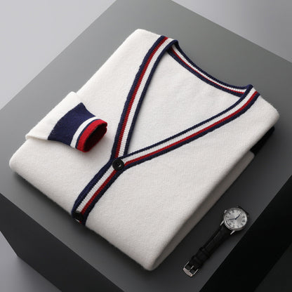 Men's Cardigan with Color Contrast Stripes