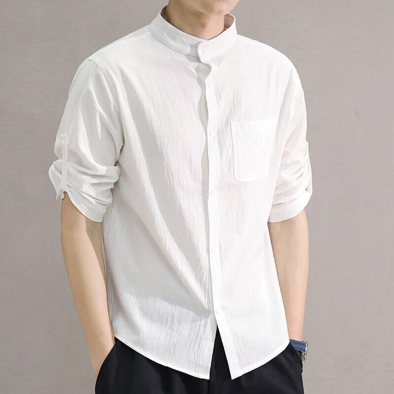 Men's cotton-linen short-sleeved shirt
