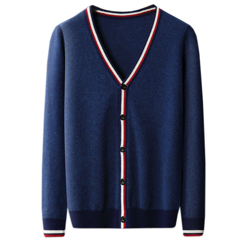 Men's Cardigan with Color Contrast Stripes