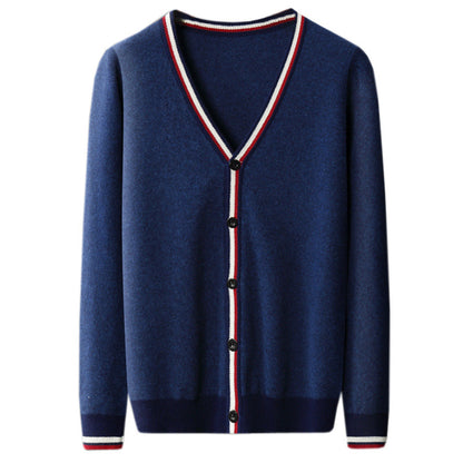 Men's Cardigan with Color Contrast Stripes